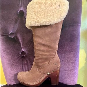 UGG Tall Suede Lined Boots with Chunky Heel